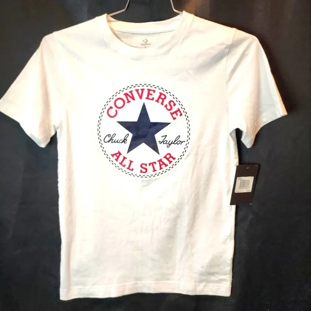 Converse Chuck Taylor All‎ Star Tee New White T-Shirt Short Sleeve Boys Size L